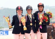 Winners of the Individual Eventing competition (from left) Jennifer Lee (silver medal), Kendall Kruger (gold medal) and Liang Ruiji (bronze medal).