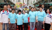The Club!|s Executive Director, Charities, Legal & Corporate Secretariat, Douglas So (back row 3rd from left); Chairman of Community Affairs and Publicity Committee of Southern District Council, Lam Yuk-chun (back row centre); Service Director of Geriatrics & Community Care at Kowloon Central Cluster, Dr Derrick Au (back row 1st from right); Chairman of HK Alzheimer!|s Disease Association and Senior Medical Officer of the Department of Medicine at Haven of Hope Hospital, Dr Jimmy Wu (back row 1st from left); Head of RTHK Radio 5, Ip Sai Hung (back row 2nd  from left); pictured with the !Hong Kong Can Do Exercise!L performing group, who include members of the Club!|s CARE@hkjc Volunteer Team and representatives from Tung Wah Group of Hospitals Lok Kwan District Support Centre.

