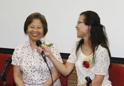 Participants in the project share their thoughts and experiences at the press conference, among them Yeung Sik-yung (right), a Pre-discharge Service Advanced Practice Nurse at Queen Elizabeth Hospital and discharged elderly patient Ng Yuet-chun (left). Ms Ng has for several years suffered heart disease and stroke, but still feels able to look after herself at home, thanks to the home safety knowledge and community information provided under the pilot project.
