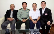 Group photo of Club Chairman Dr John C C Chan (1st from left), Commander of the People's Liberation Army Hong Kong Garrison Lieutenant General Zhang Shibo (2nd from left), the Club's Executive Director, Charities, Douglas So (1st from right) and Executive Director of Li Ning Company Limited Li Ning (2nd from right).