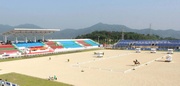 A dressage competition is staged at the newly-built Asian Games equestrian venue on the first day of this invitation competition.