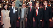 The Club's Chief Executive Officer Winfried Engelbrecht-Bresges (2nd from right), Executive Director, Charities, Douglas So (1st from right), HKAPA Council Chairman William Leung (2nd from left), Deputy Secretary for Home Affairs Salina Yan (1st from left), West Kowloon Cultural District Authority Chief Executive Officer Graham Sheffield (3rd from left), HKAPA Former Council Member Dr Helmut Sohmen (3rd from right).
