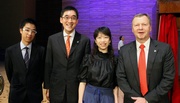 The Club's Chief Executive Officer Winfried Engelbrecht-Bresges (1st from right), Executive Director, Charities, Douglas So (2nd from left), Hong Kong Jockey Club Scholars Szeto Kin (1st from left) and Colleen Lee (2nd from right) who is also the 5th runner-up in the 15th International Frederic Chopin Piano Competition.
