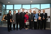 The Hong Kong Jockey Club Steward Anthony W K Chow (4th from right); Executive Director, Charities, Douglas So (4th from left); Charities, Manager, Imelda Chan (1st from left); FAMILY Project Co-Investigator Prof Sophia Chan ( 2nd from left); Dr Vish Viswanath from Harvard School of Public Health (3rd from left); Deputy Secretary for Home Affairs Grace Lui (centre); Prof Meredith Minkler from the School of Public Health of University of California, Berkeley (3rd from right); The University of Hong Kong Deputy Vice-Chancellor and Provost Professor Roland T Chin (2nd from right); and FAMILY Project Principal Investigator, Prof T H Lam (1st from right).