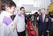 Photos 9, 10: The Club's Chief Executive Officer Winfried Engelbrecht-Bresges (right) with the 3rd Hong Kong Games Sports Ambassadors Fu Ka-chun (centre) and Wong Kam-po (left).