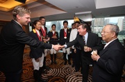 Photo 4 to 7:  In the welcome reception, the Hong Kong Equestrian Team shares their thoughts and feelings on the achievement with the guests, including Club Chairman John C C Chan (Photo 4 - second from right), Deputy Chairman T Brian Stevenson (Photo 4 - right), Steward Anthony W K Chow (Photo 5 - right), Philip N L Chen (Photo 5 - second from right), Michael T H Lee (Photo 6 left), and Chief Executive Officer Winfried Engelbrecht-Bresges (Photo 7 - second from right)