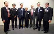 (From left) The Club's Executive Director, Corporate Development, Kim Mak; Permanent Secretary for Home Affairs Raymond Young;  Secretary for Home Affairs Tsang Tak-sing; the Club's Chairman Dr John C C Chan; Chief Executive Officer Winfried Engelbrecht-Bresges; Executive Director, Charities, Legal & Corporate Secretariat, Douglas So and Executive Director, Racing, William A Nader. 