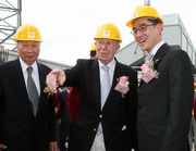 The Hong Kong Jockey Club's Executive Director, Charities, Legal & Corporate Secretariat, Douglas So (right), President of the complex's Redevelopment Committee Sir David Akers-Jones (centre) and Chairman of the Redevelopment Committee Wong Chung-chuen (left) at the construction site of Yuen Long District Sports Association Jockey Club Complex.